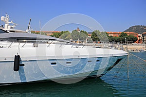 Luxury white super yacht moored in the Port de Nice