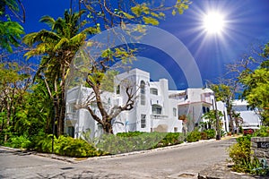 Luxury white villa with palms in Playa del Carmen, Yukatan, Mexico