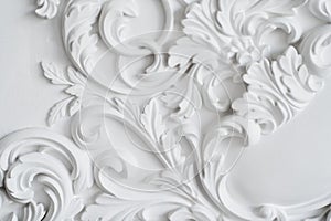 Luxury white wall design bas-relief with stucco mouldings roccoco element photo