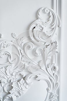Luxury white wall design bas-relief with stucco mouldings roccoco element photo