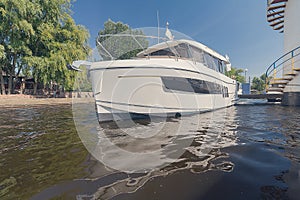 Luxury white yacht at the dock