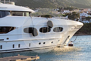 Luxury, white yacht moored in harbor