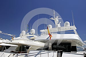 Luxury white yachts moored close to each other in Spain