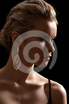 Luxury woman model, fashion chic jewelry, neckline photo