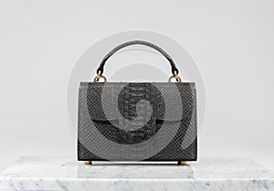 Luxury women 's bag. Luxury black leather handbag on white background