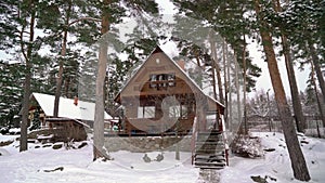 Luxury wooden building house cottage at winter