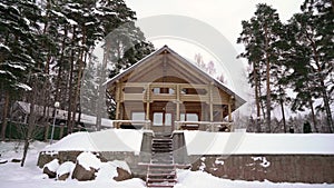 Luxury wooden building house cottage at winter