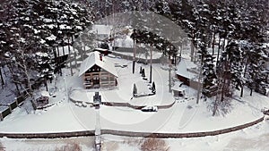 Luxury wooden building house cottage at winter aerial