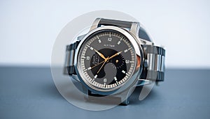 Luxury wristwatch close up, time piece, elegant accessory, Stock Photo, Generative AI photo