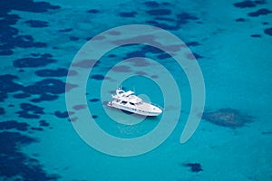 Luxury yacht alone aerial view