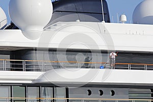 Luxury yacht being cleaned