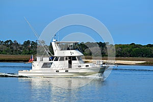 Luxury yacht cruising Florida river