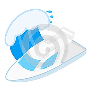 Luxury yacht icon isometric vector. White power boat cruising under ocean wave