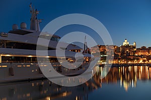 Luxury yacht in Imperia harbor at night