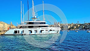 Luxury yacht in marina of Birgu, Malta