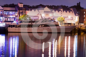 Luxury yacht in the port at night