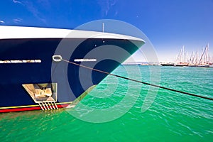Luxury yacht prow view on colorful sea