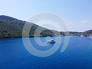 Luxury yacht sailing on blue sea