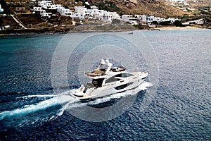 Luxury yacht sailing at Mykonos island