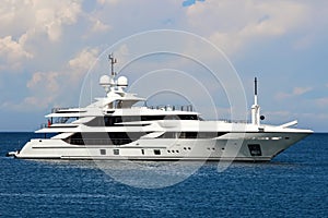 Luxury yacht sails at the sea, side view