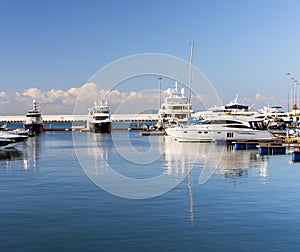 Luxury yacht in Sochi seaport, Russia