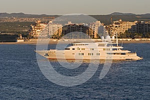 Luxury yacht at sunrise