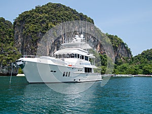 Luxury yacht at tropical island