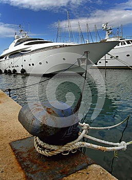 Luxury yachts anchored