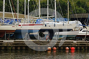 Luxury yachts on dry dock waterside