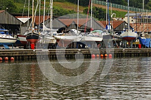 Luxury yachts on dry dock waterside