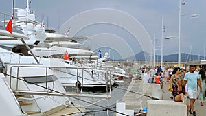 Luxury Yachts in the harbor of Saint Tropez - ST TROPEZ, FRANCE - JULY 13, 2020