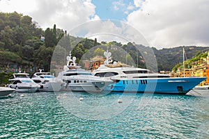 Luxury yachts in the harbour of Portofino, Italy