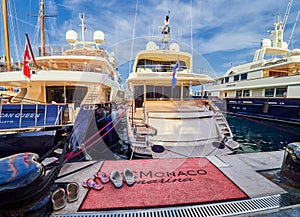 MONTE CARLO, MONACO - AUGUST 10, 2017: Luxury yachts in Monte Carlo port, Monaco