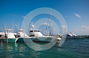 Luxury yachts moored in the marina of the Caribbean sea