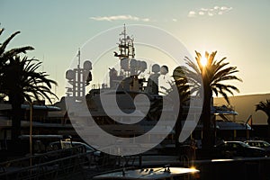 Luxury yachts moored to the pier