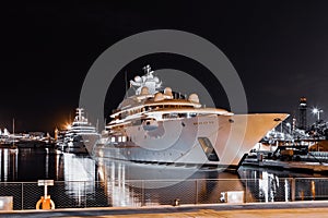 Luxury yachts at night marina