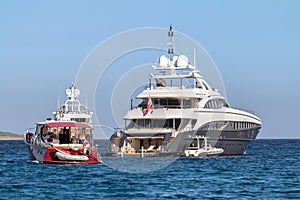 Luxury yachts at Porto Cervo bay at Sardinia Island, Italy