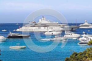 Luxury yachts at Porto Cervo bay at Sardinia Island, Italy