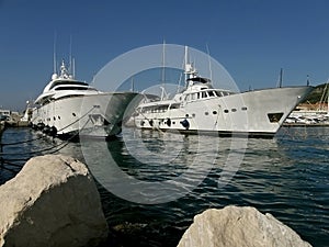 Luxury yachts at sea