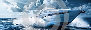 Luxury Yachts at Sea, Sailing Regatta, Sailing Sport in Ocean Waves, Generative AI Illustration