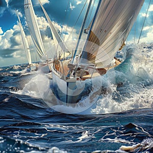 Luxury Yachts at Sea, Sailing Regatta, Sailing Sport in Ocean Waves, Generative AI Illustration