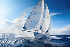 Luxury Yachts at Sea, Sailing Regatta, Sailing Sport in Ocean Waves, Generative AI Illustration