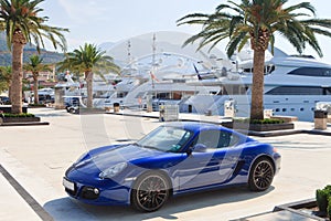 Luxury yachts and sports car