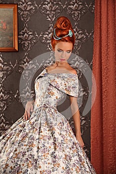 Luxury young beautiful woman in vintage victorian dress