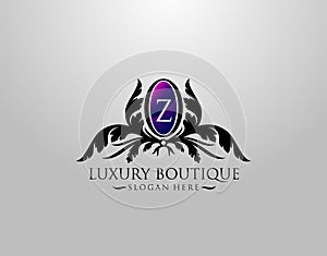 Luxury Z Letter Logo. Vintage Z Premium Badge Design for Royalty, Restaurant, Label, Letter Stamp, Boutique,  Hotel, Heraldic,