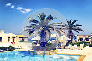 Luxury hotels with crystal clear pool. Crete Island, Hersonissos, Greece