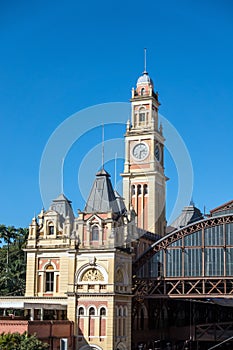 Luz Station with blue sky in Sao Paulo