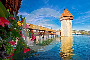 Luzern Chapel Bridge Tower and waterfront landmarks view