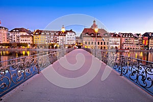 Luzern dawn view of famous landmarks and Reuss river