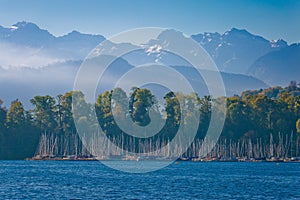 Luzern lake and Swiss Alps landscape view